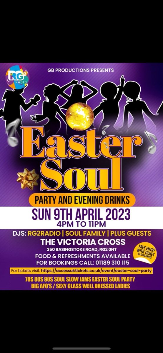 VickyCrossRDG's tweet photo. Ending our Easter Sunday with some Soul. Join us for an evening of live entertainment from the RG2 Radio team. Book your tables now. https://t.co/1YXTAvWDQK