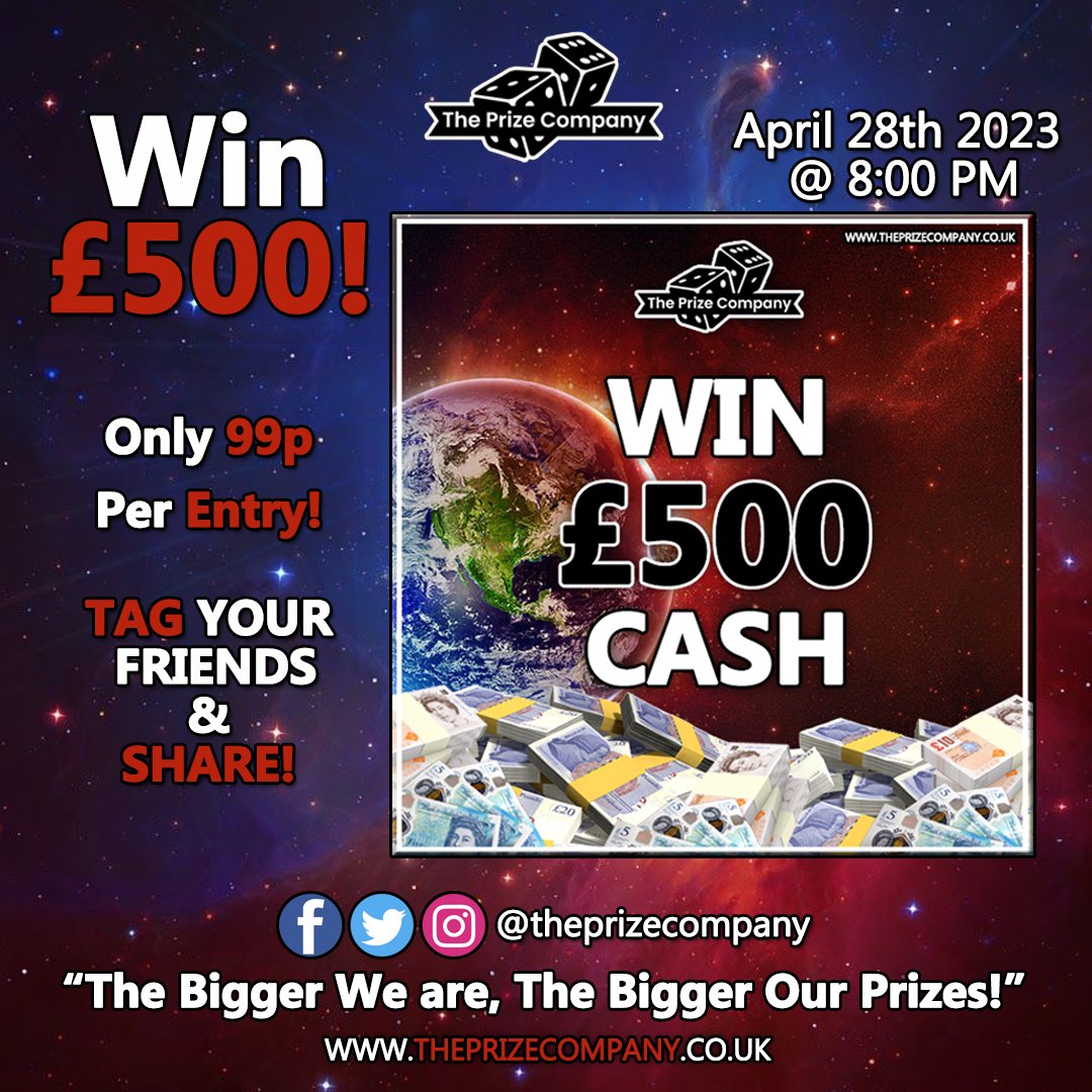 ThePrizeCompany's tweet photo. 🤑 Get ready to win big! Enter now to win £500 in cold, hard cash! 💸

Simply head to the link below to get your tickets and we'll send you a confirmation email with your ticket numbers.

The more tickets you have, the better your chances of winning!

https://t.co/xNhENlDzUn https://t.co/V2QoW4FPGp