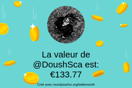 DoushSca's tweet photo. Mon twitter vaut: €133.77

Trouvez le vôtre avec https://t.co/djF0HHiQLj

⠀ https://t.co/jg1UhBR5U8