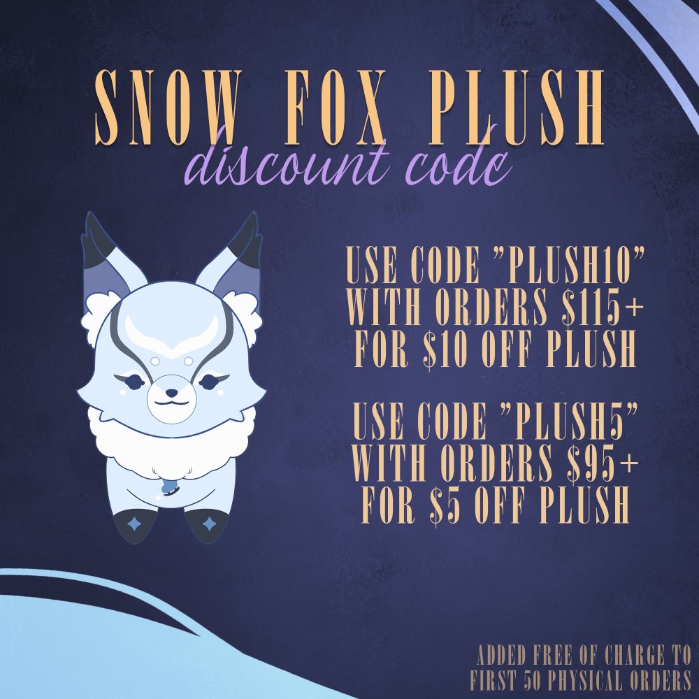 GenshinSkating's tweet photo. ❅˚･: Snow Fox Plush :･˚❅
✧Fox Plush: $60✧

❅25cm Plush

Get a $10 discount using code "PLUSH10" with orders $115+
Get a $5 discount using code "PLUSH5" with orders $95+

✧Eligible for select stretch goals https://t.co/QmATSsPIOp
