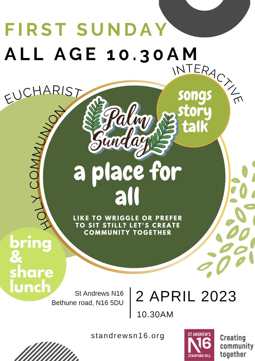 Palm Sunday tomorrow… palm crosses, interactive gospel stories, processions and sea shanties!!   Plus Church Lunch 🥗 💕 <a href="/StAndrewsN16/">StAndrewsN16</a>