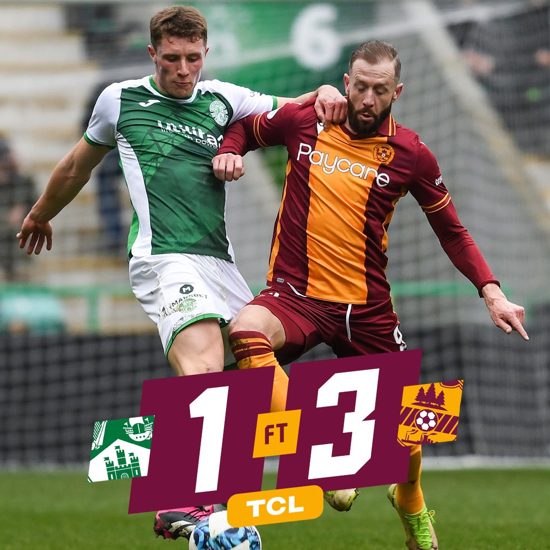 MotherwellFC's tweet photo. Three points for the Steelmen! 👊

Hibernian 1 - 3 Motherwell. 

// #HFCvMFC https://t.co/1pNprFr7kc