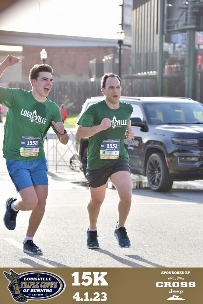 LouisvilleMayor's tweet photo. Amazing and fun 15K finish to the @TripleCrownRun with @danegberg! Next up… @KyDerbyFestival Mini Marathon! #RunWithCraig https://t.co/pPwgnEgdOm