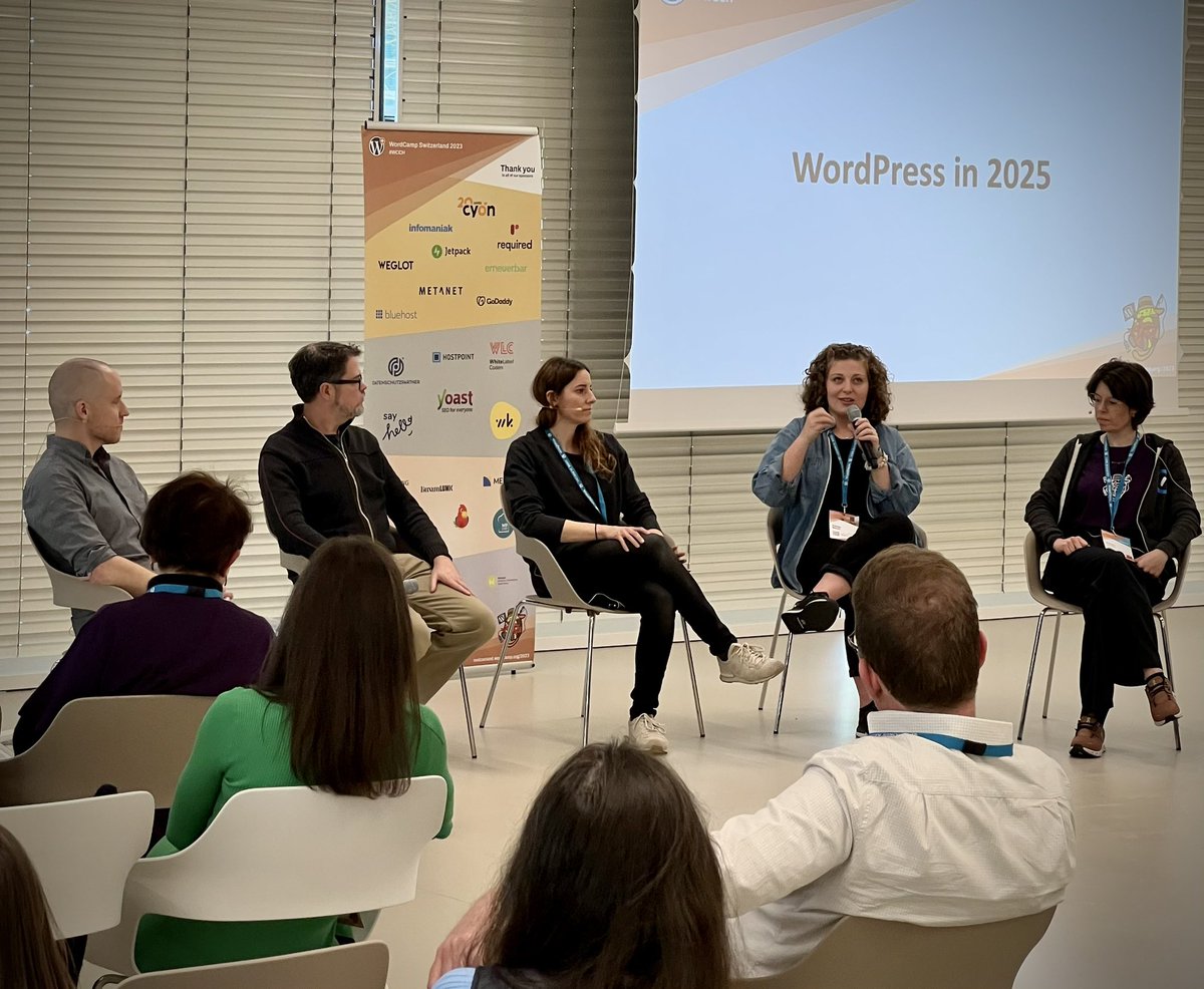 Very interesting panel on #WordPress in 2025 as a closing session at #WordCamp Switzerland. #WCCH