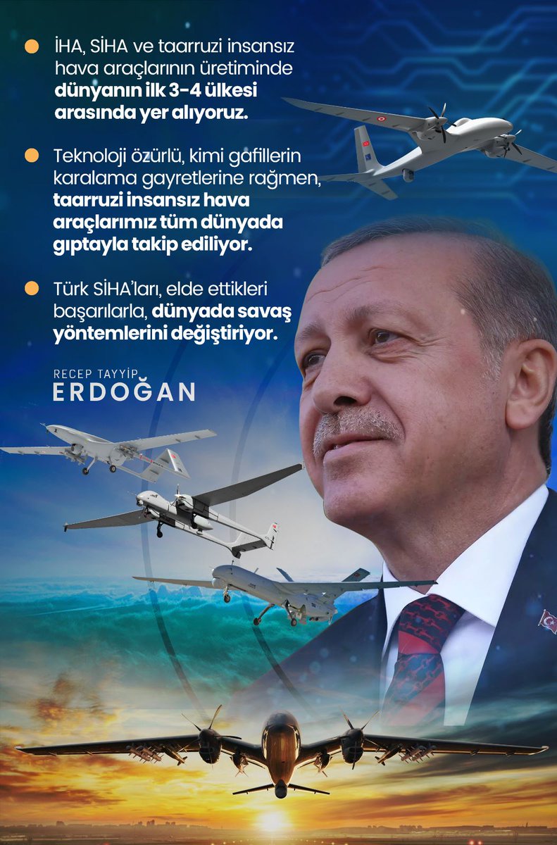 <a href="/SemaAlfat/">Sema Alfat Özer سماء</a> #CumhurbaşkanıErdoğan:

"Türk SİHA’ları, elde ettikleri başarılarla, dünyada savaş yöntemlerini değiştiriyor."