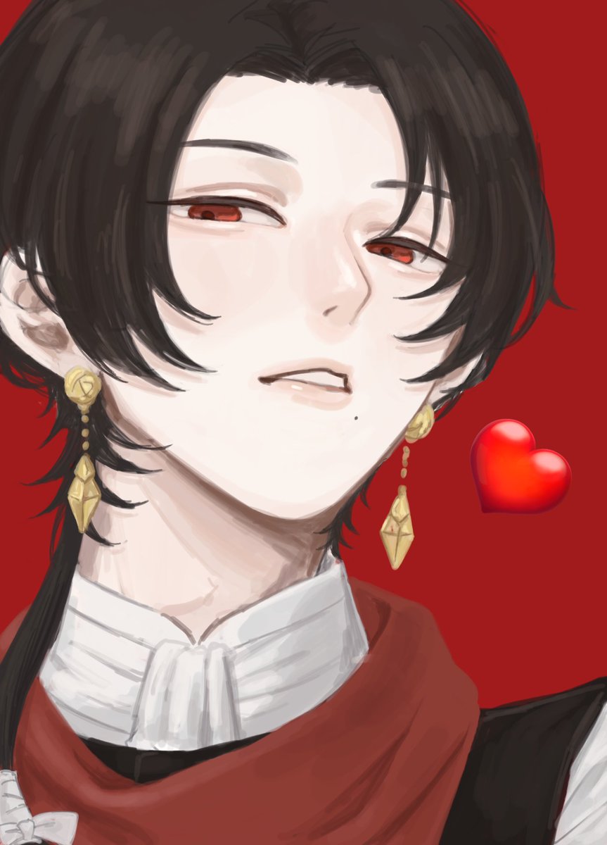 kashuu kiyomitsu male focus 1boy jewelry earrings red eyes mole under mouth mole  illustration images