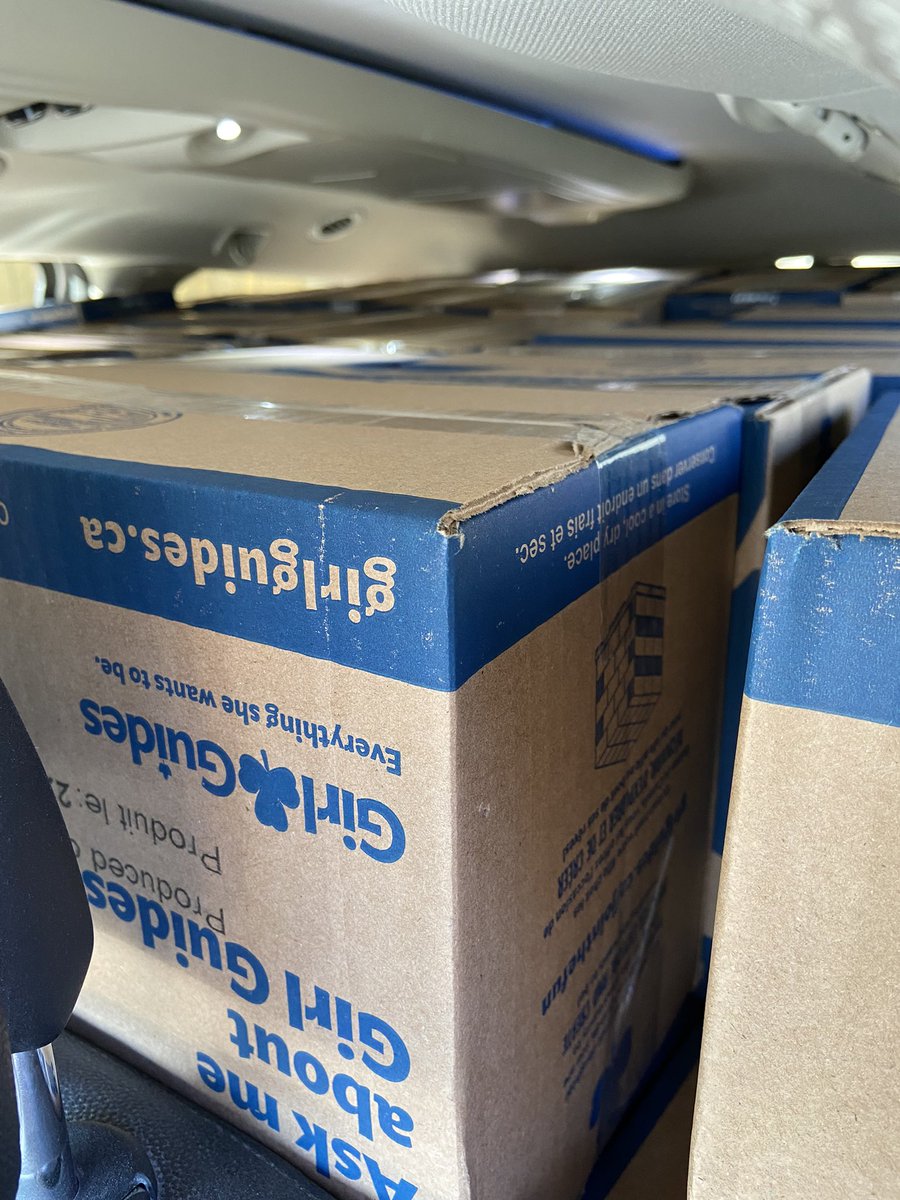 DannaGuelph's tweet photo. Ever wondered how many @girlguidesofcan cookies fit in a mini van?  #spoileralert 170!!!   Great care and packing skills by @amjcampbell #moving in Cambridge.  Thank you for supporting guiding! https://t.co/FlF62tYn26