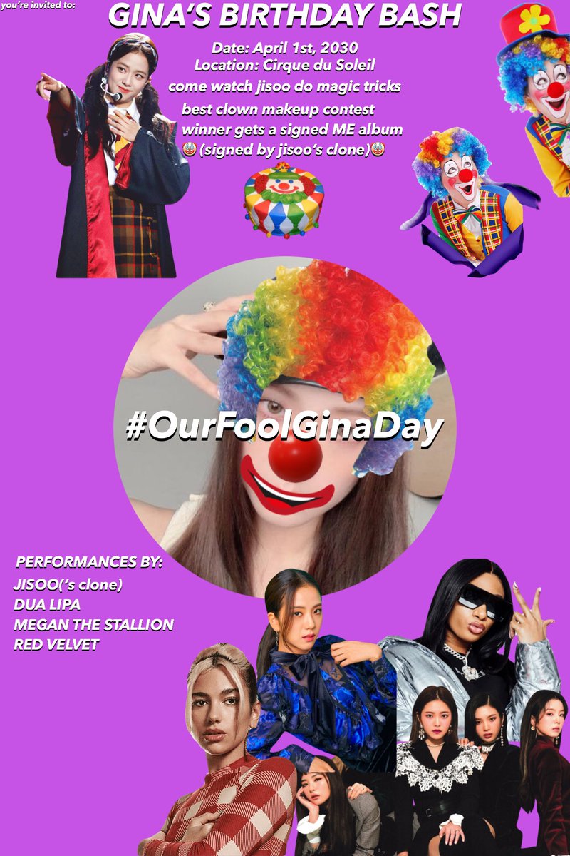 YOU’RE INVITED TO: GINA’s BIRTHDAY BASH #OurFOOLGinaDay happy clown day sister ily .<a href="/stablesoo/">gina</a> 🫶🏽