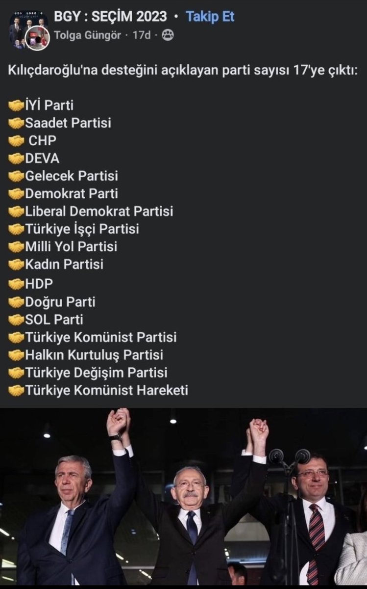 17 Siyasi Parti bir araya gelmiş. Bu müthiş bir şey bu kadar zor bir ülkede, bu kadar zor biir dönemde. Bravo Bravo <a href="/kilicdarogluk/">Kemal Kılıçdaroğlu</a>