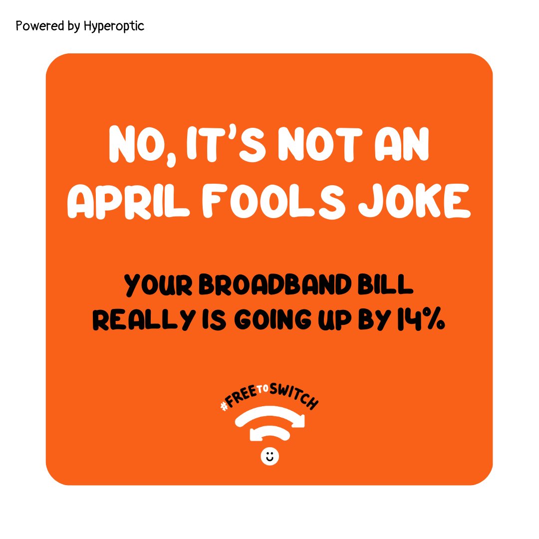 From this month onwards, big broadband companies will be implementing their price hikes 😡

You should be #FreeToSwitch to a better, more affordable deal. 

Find out more: bit.ly/FreeToSwitchPa…