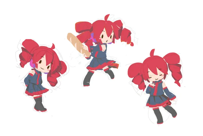 今朝、朦朧と描いてたテトさんラフ。・・・真ん中、野球アプリの影響速効受けてる…?(記憶にない) 