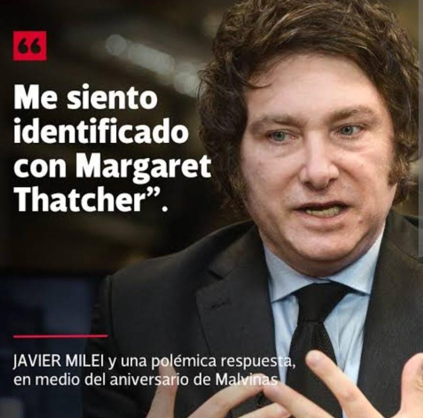 Rraquel47's tweet photo. Milei, admirador de Margaret Thatcher, pirata responsable de hundir el Belgrano y asesina de nuestros soldados.

-Fuera piratas ingleses de Malvinas

-Por los pibes de Malvinas que jamás olvidaré.

*#MileiTraidor* https://t.co/D2iuRXQ1A8