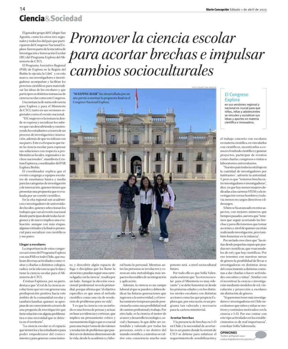 SeremiCienciaB's tweet photo. Hoy @DiarioConce 📰 destaca al equipo de la región del Biobío que ganó el Congreso Escolar Explora en la categoría Innovación Enseñanza Media👏🏻👏🏻.

Lee la nota completa en 
👉  https://t.co/KKVHNwzIG3 https://t.co/w27GTQIp7S