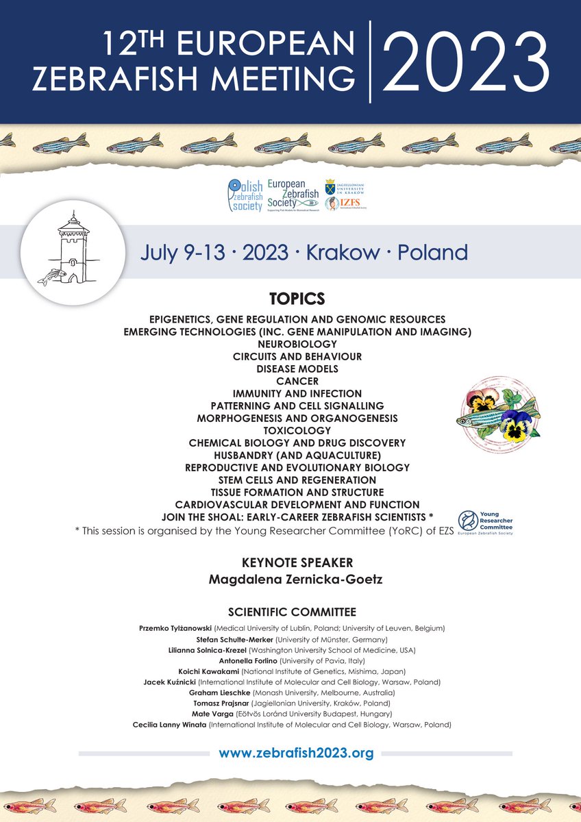 🔥🔥 Abstract submission and early bird registration deadline in 2 weeks (14.04). 🔥🔥 

An excellent opportunity to present your work to the zebrafish community in person or via online. Do sign up and submit your abstracts. 

#EZM2023 
#zebrafish