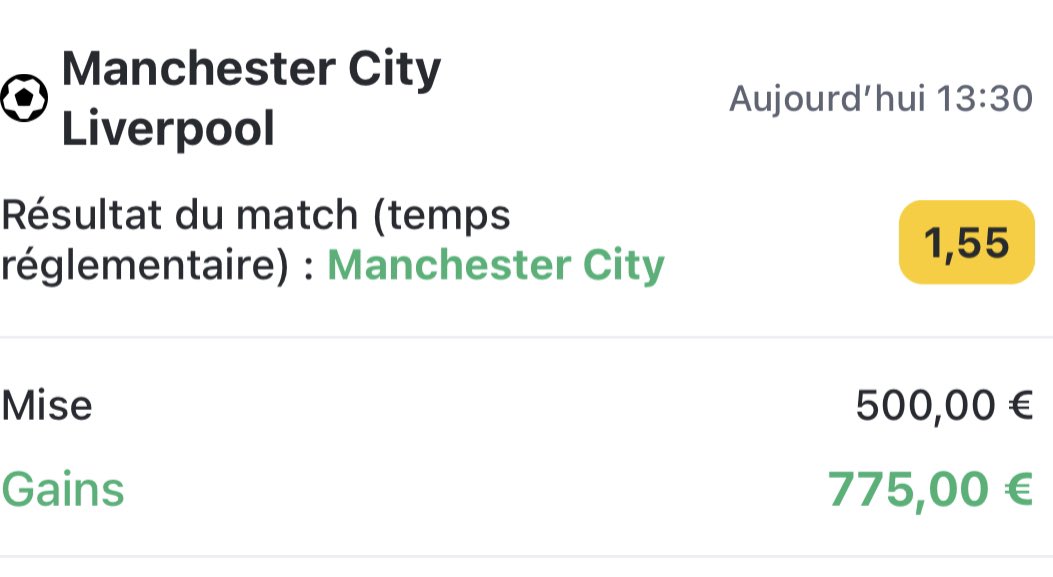 KPSPORTS_'s tweet image. Boooum on encaisse✅

👉Man City | 1,55✅

Mise conseillée 2%🔥

100€ remboursé sur votre premier pari chez betclic avec mon code promo : KP 

Mon TikTok/insta : KingPronos17

#TeamParieur 

30 RT et 80❤️pour un nouveau prono