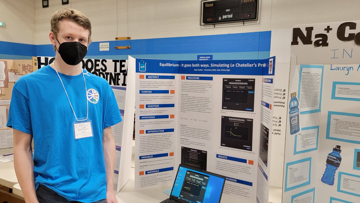 travdfman's tweet image. I just met Ryan from Holy Trinity at the science fair. He wrote a computer program to help visualize and learn Le Chatelier's principle. Fantastic work! @MemorialUSci @RyanCCullen @hthtigers @MemorialUChem @MUN_CompSci