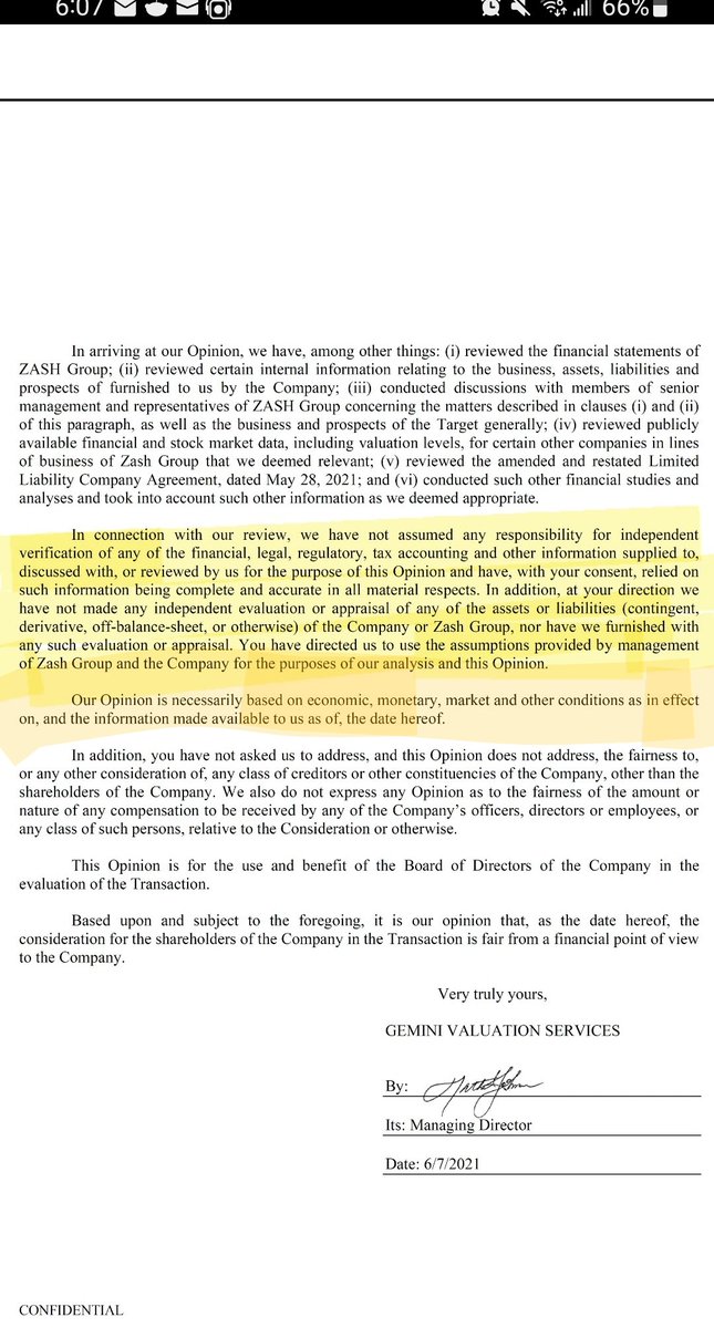 HodlTheBlunt's tweet photo. @LorneRoss3 Not sure how much of the evaluation is fluff &amp; how much isn't. They stated that they didn't fact-check &amp; went based off what they were told by Ted. "You have directed us use the assumptions provided by management of Zash for the purposes of our analysis and this opinion" #BBIG https://t.co/Agj4rVPv7H