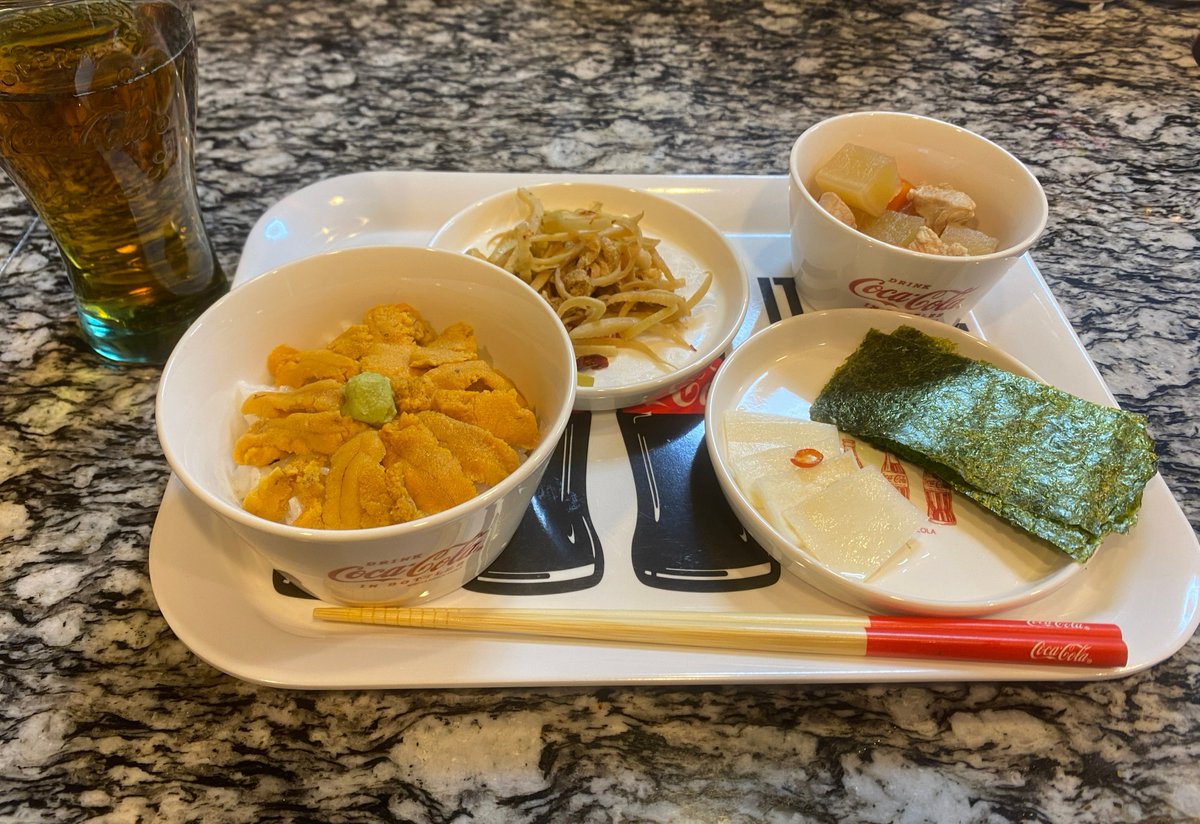 halnomiya_mico's tweet photo. 本日の昼御膳🍚🥢
#うに丼 
#鳥大根 
#大根の皮のきんぴら 
#大根の皮の自家製ピクルス 
#普通の焼き海苔

よーく見るとすべて。。。🧐

#コカ・コーラ https://t.co/b4mEigullK
