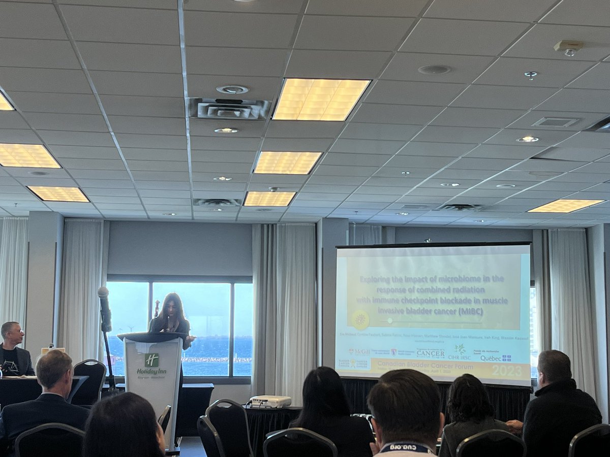 WesKassouf's tweet photo. Excellent presentation #bcf23 by @_evamichaud on microbiome modulation in #bladdercancer treated with #radiation and #ICI @RIMUHC1 @mcgillu https://t.co/FNo4mpgpJJ