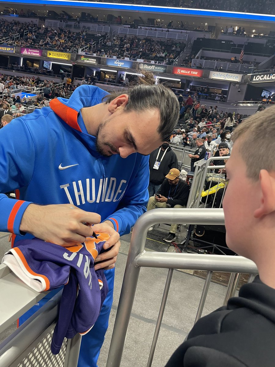 Colin has some amazing memories and a new prized possession! He wrote Dario a letter back before the trade, but he is going to send him a thank you note to the Thunder address. Thank you to Dario Saric for being so kind at the game last night! <a href="/okcthunder/">OKC THUNDER</a>