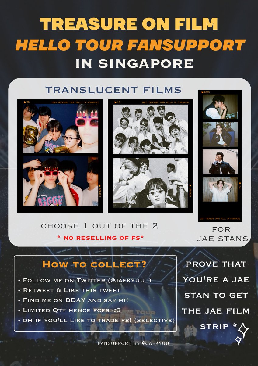 jaekyuu_'s tweet photo. TREASURE HELLO TOUR IN SINGAPORE 💫

˚✧₊⁎ T5 TREASURE JAEHYUK FANSUPPORT ⁎⁺✧༚
📍 Singapore Indoor Stadium
🗓 8 April 2023
⏰ will update on d-day!

details below, see you there!＼(´ ∇`)ノ

#TREASUREINSINGAPORE #TREASURE_HELLO_IN_SINGAPORE #TREASUREINSG #TREASURE #트레저 https://t.co/i8Ysml41k0