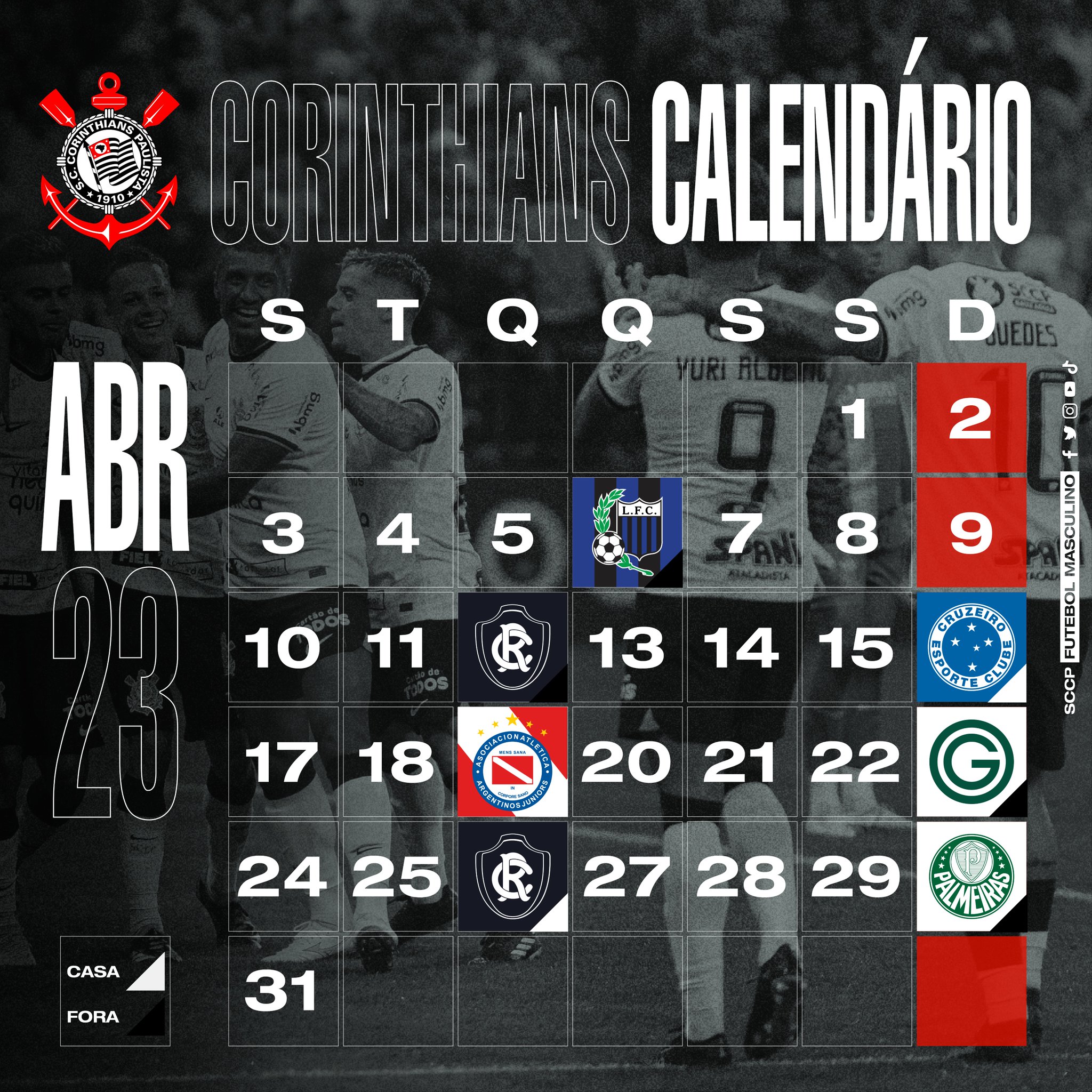 Confira o calendário de jogos do Corinthians em maio; veja dias e