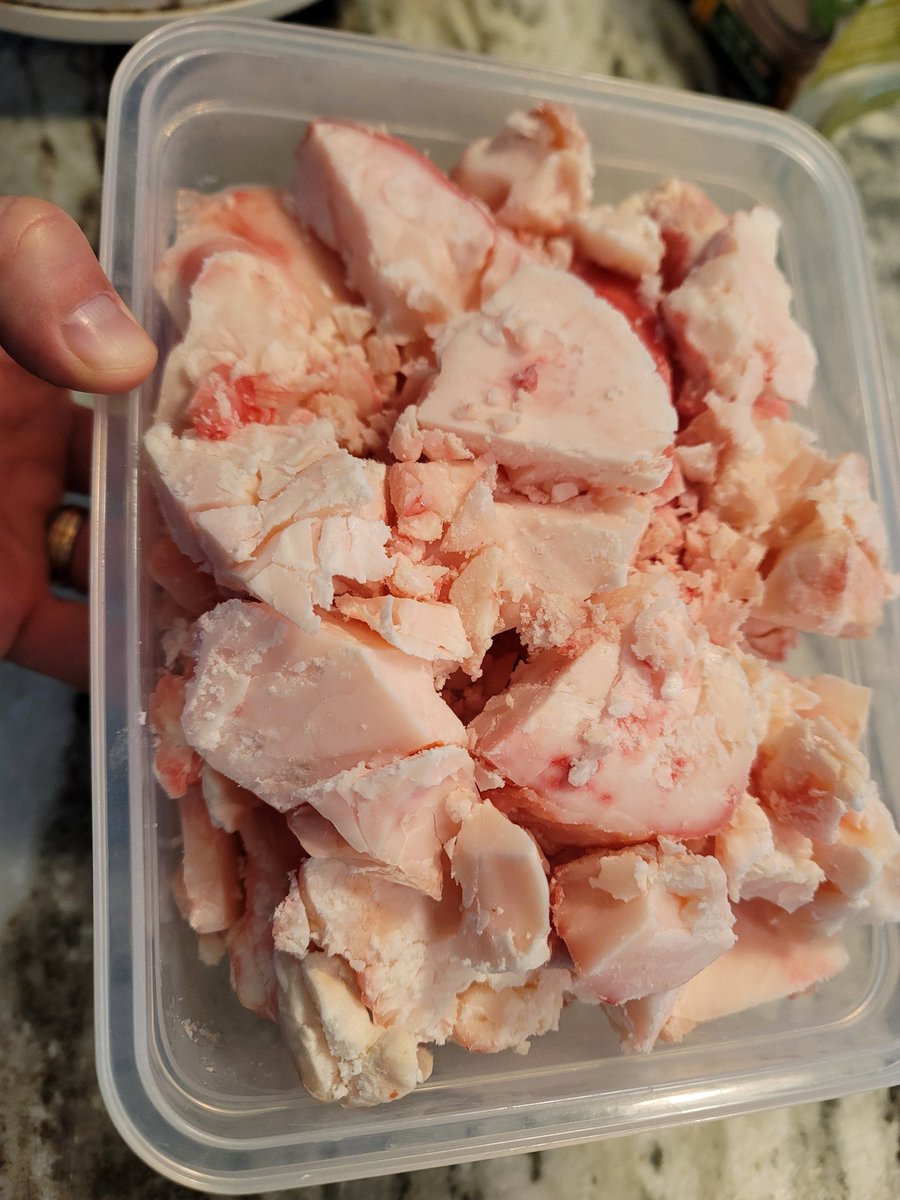 BarsantiSal's tweet photo. Here we go. Blessed for this beef tallow. This isn't even a 1/3 of yesterday's haul. I'll need to freeze a bunch. Thank you local meat processor! @NewDawn7411

#Tallow #ProperHumanDiet #NoSeedOils #BetterCooking #Carnivore #MeatProcessor https://t.co/g3fgqoiqIU