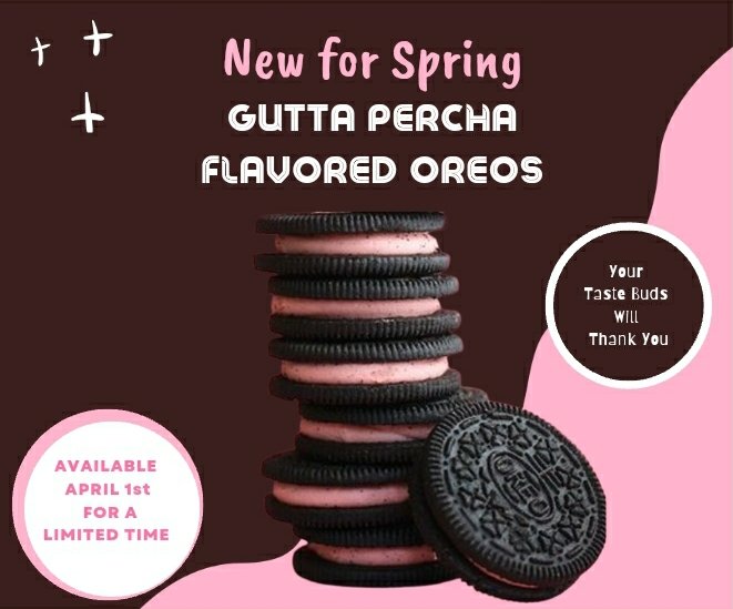 EWEndodontics's tweet photo. Introducing the all-new Gutta Percha flavored Oreos!

Obviously this is not real (sadly).
 Happy April Fools' Day 🙃

https://t.co/GdCTAI93It

#AprilFools #DontBeFoolish #saveyournaturaltooth #EdgewaterEndodontics #YourRootCanalSpecialists 
#LifeIsBetterWithTeeth https://t.co/Iahidzychz