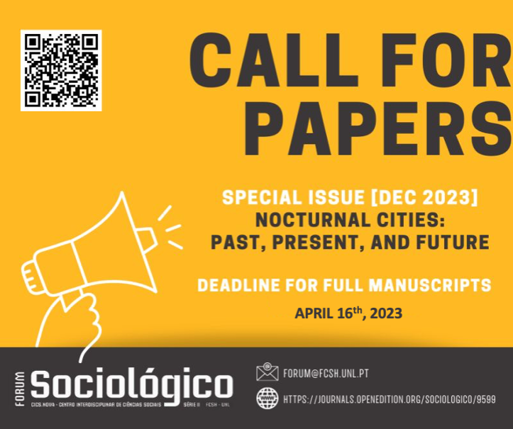 🚨Extended deadline!

Special issue Nocturnal Cities: Past, Present, and Future.

edited by Jordi Nofre (<a href="/CicsN/">CICS.NOVA</a>), Manuel García-Ruiz [<a href="/vanhoben/">Manuel Garcia-Ruiz</a>] (@CIES_Iscte) and Alejandro Mercado [<a href="/AMercadoCe/">AMER</a>] (<a href="/cisanunam/">CISAN UNAM</a>).  

🆕📅16th April 2023 
ℹ️bit.ly/3jNkHBY 

#nightstudies #cfp