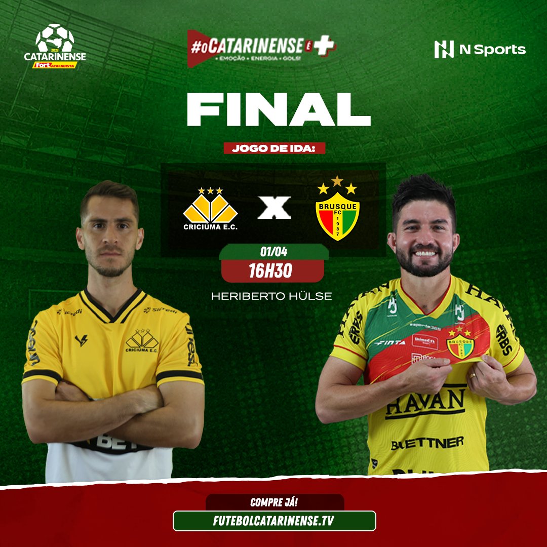 É HOJE! 🏆⚽

O primeiro passo será dado nas finais do #Catarinense2023! Quem leva a melhor, <a href="/CriciumaEC/">Criciúma E.C. 🐯</a> ou <a href="/Brusqueoficial/">Brusque FC</a>?

Acompanhe tudo em futebolcatarinense.tv