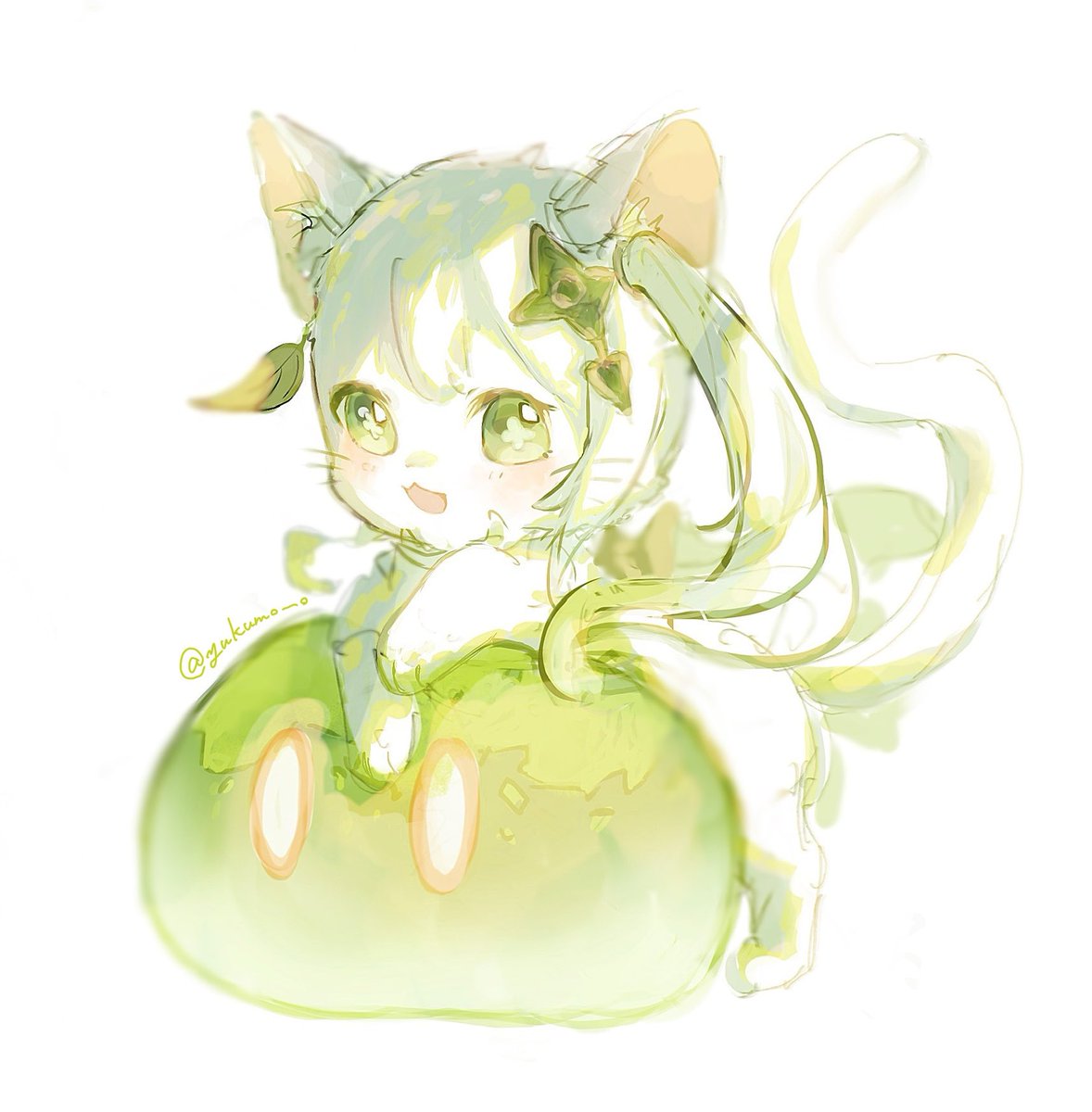 nahida (genshin impact) 1girl green eyes side ponytail tail white background animal ears open mouth  illustration images