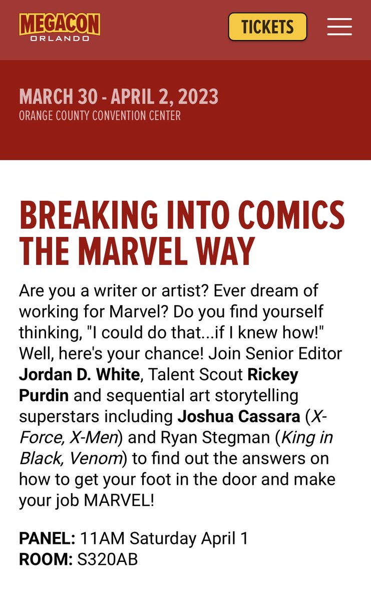 Hey future comic creators! Stop by the “Breaking into comics the Marvel Way” panel at 11am. @RyanStegman, @rickeypurdin and @cracksh0t will give you all the tips and tools to get your foot in the door.
