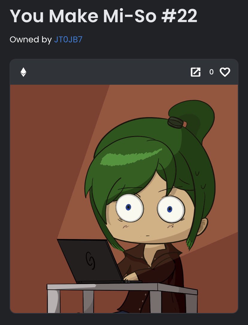 JT0JB7_eth's tweet photo. Gm! Giving away adorable Miso #22 this weekend… @Sora_yang43 and @whoisdevixs are two of the most genuine ppl in #web3. Follow both and @YouMakeMiSo + drop eth address below to enter. Will post winner here @ 9am est on Monday. #YMMS #ZEROTENLABS 🍚💙 https://t.co/GmLi5Us2yb