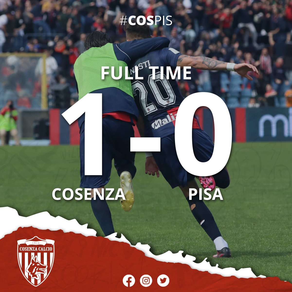 CosenzaOfficial's tweet photo. ⌛FULL TIME!
Fischio finale per #COSPIS 1-0

JAMUUUUU LUPIIIIIIII!!! https://t.co/o08ybAdwo3