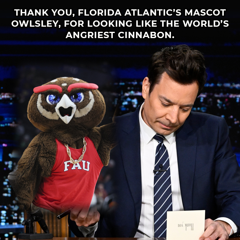 Oh Owlsley… 😂 <a href="/FAUMBB/">Florida Atlantic Men's Basketball</a> #FallonTonight