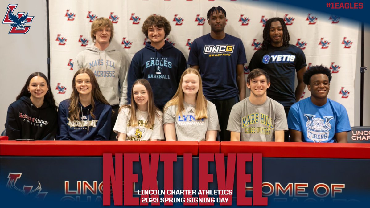 Lincoln Charter 2023 Spring Signing Day recognized multiple student-athletes going to play at the next level. Congratulations!
Maddie Lusk, Grace Rinaldo, Brooklyn DeCann, Brandon Wright, Donovan Davis, Charlie Howland, Matt Cipriano, Tyler Steele, Elijah Burnett