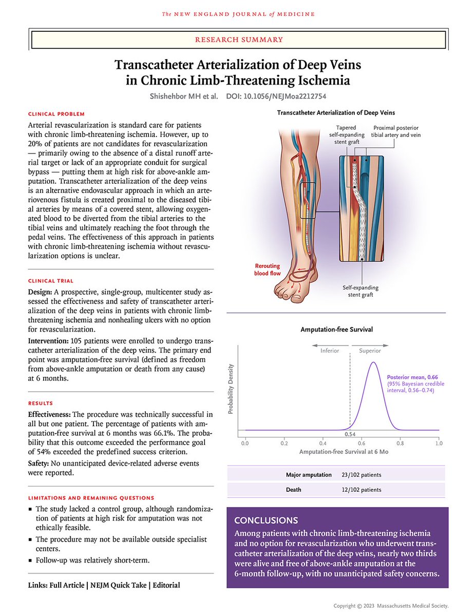 Research Summary: Transcatheter Arterialization of Deep Veins in Chronic Limb-Threatening Ischemia (PROMISE II) nej.md/3KbRNpS

#cardiology