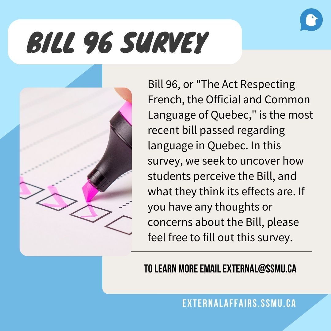 SONDAGE SUR LA LOI 96 / BILL 96 SURVEY

blocksurvey.io/survey/1ExH9zf…

#SSMU #ExternalAffairs #VPExternal #SSMUExternal #McGill #Montreal #Quebec #Loi96 #Bill96 #Sondage #Survey