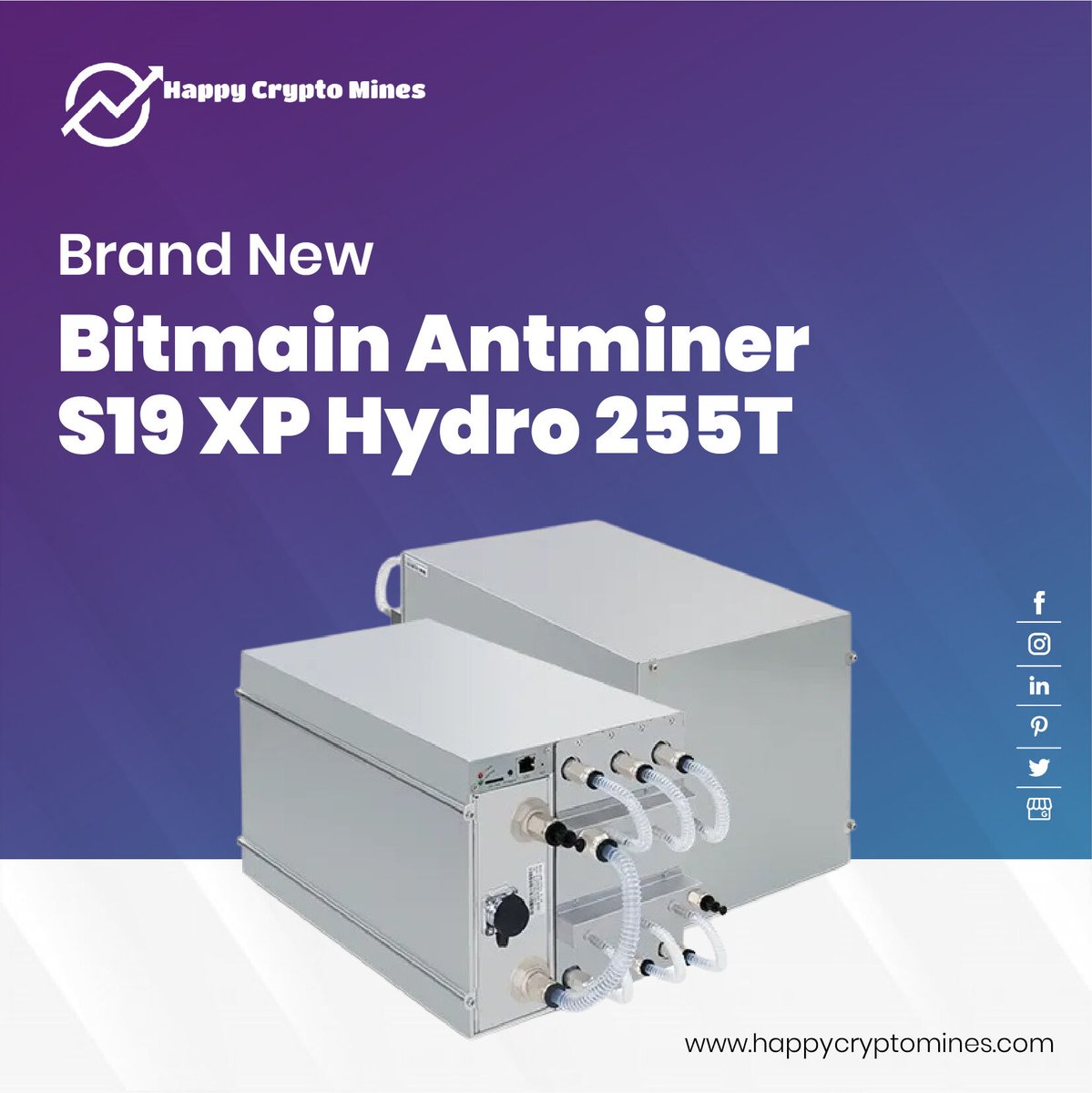 HappyCMines's tweet photo. The Model Antminer S19 XP Hydro (255T) from Bitmain mines Bitcoin on the SHA256 algorithm with a maximum hashrate of 255 TH/s for a power consumption of 5,200W. Bitmain’s latest liquid-cooled S19 XP miner the S19 XP Hydro is the most powerful Bitcoin miner available on the market https://t.co/PW1dsF57Fg