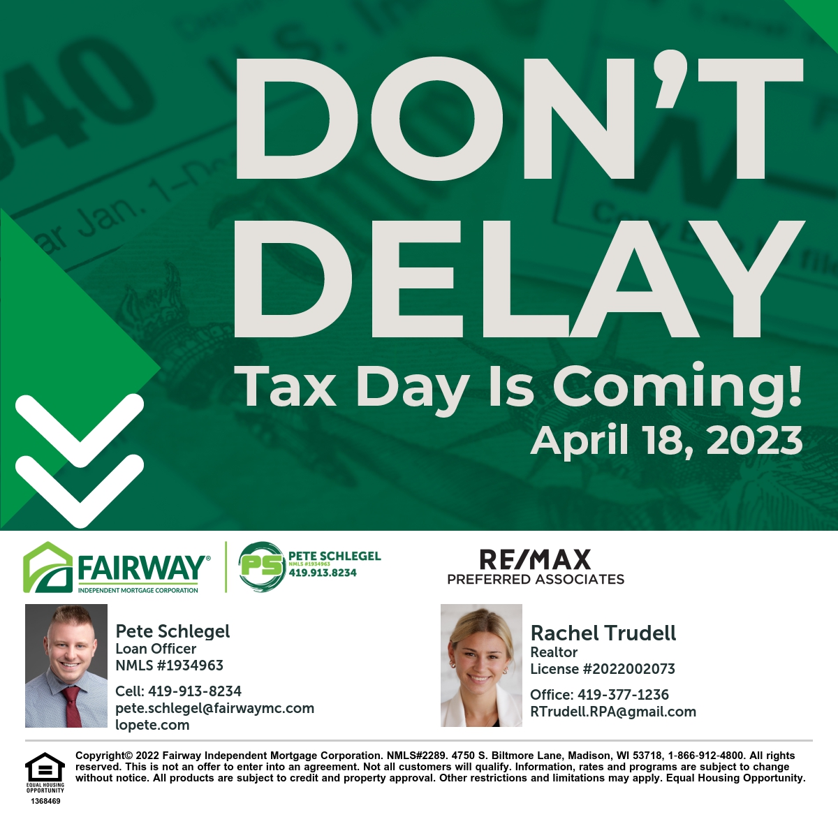 peteschlegs's tweet photo. Are you ready for Tax Day? Be sure to mark your calendars! https://t.co/uKuBWv1Ddw https://t.co/Ometdplro5
