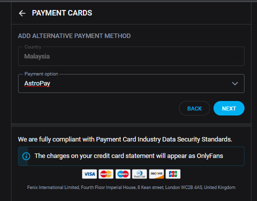 For those who don't want OF charges to appear on their credit card statement, an alternative payment method you can use to pay is Astropay.

Yeah, go ahead and tell your wife that you paid for your football subscription. https://t.co/di7grUiLtW