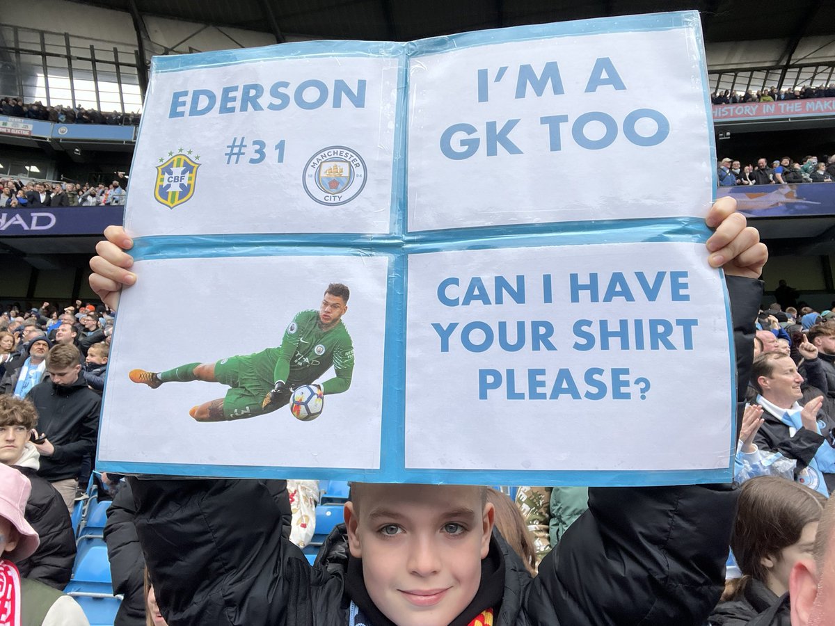 ltawebb's tweet photo. Won his big cup 1/4 final 4-1 today then off to @ManCity in his @edersonmoraes93 shirt with his sign but didn’t get lucky unfortunately! 😢 #ederson #gkunion #goalkeepers https://t.co/XnuKHdgNaH