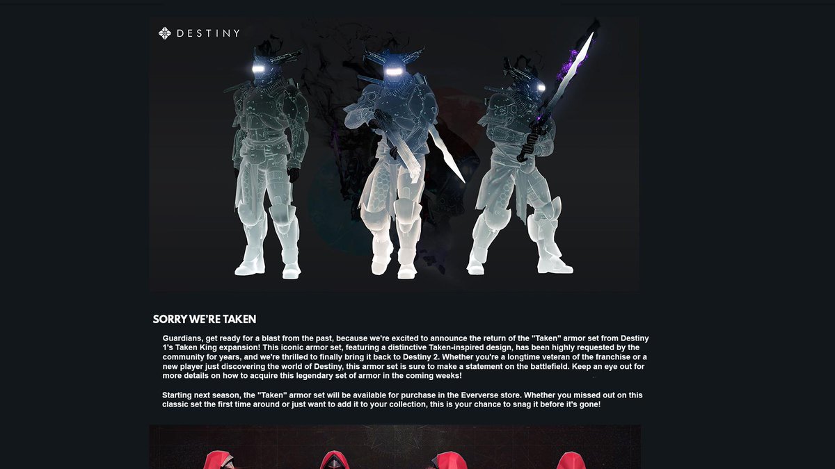 Muffin_Bandit_'s tweet photo. TAKEN ARMOR IS COMING BACK!

Read below 👇

#Destiny2 #DestinyTheGame https://t.co/qAJt0coDh7