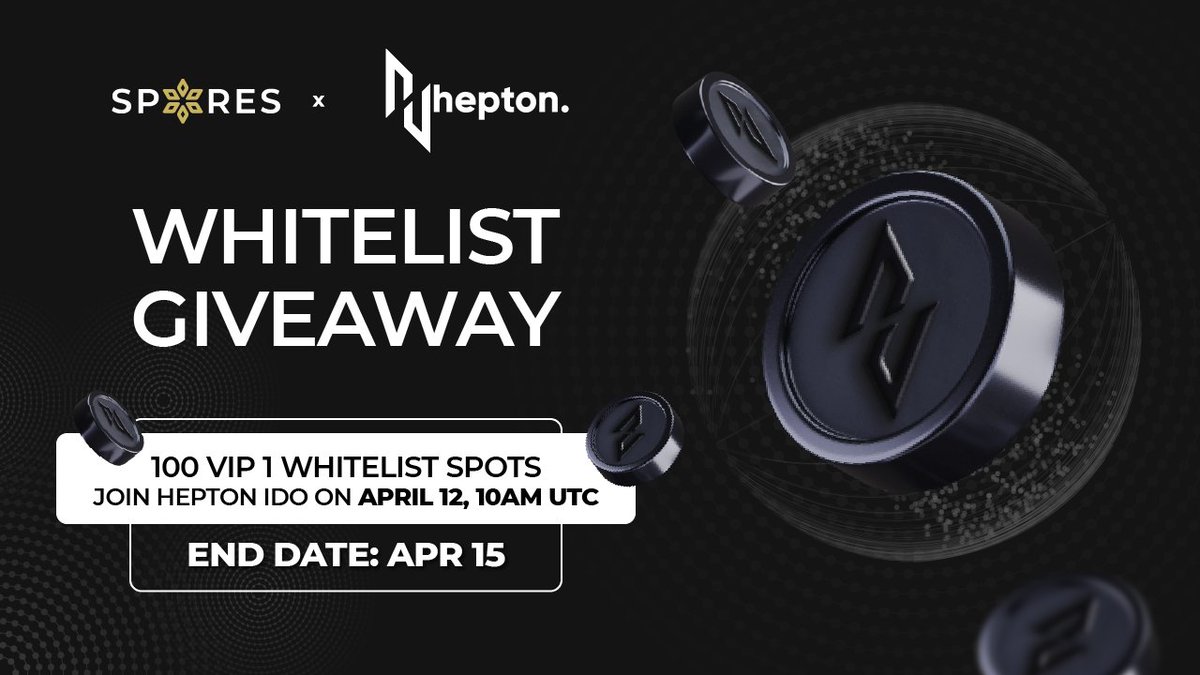 💥Join the <a href="/HeptonL3/">HeptonL3</a> x #SporesLaunchpad #Whitelist Competition now for a chance to win VIP 1 Hepton Whitelist Allocation for the upcoming #IDO on April 12th, 10:00 AM UTC! 
🔥Complete simple #Gleam task below 👇&amp; get notified 24 hours before the sale. 

#Hepton #Web3 $HTE