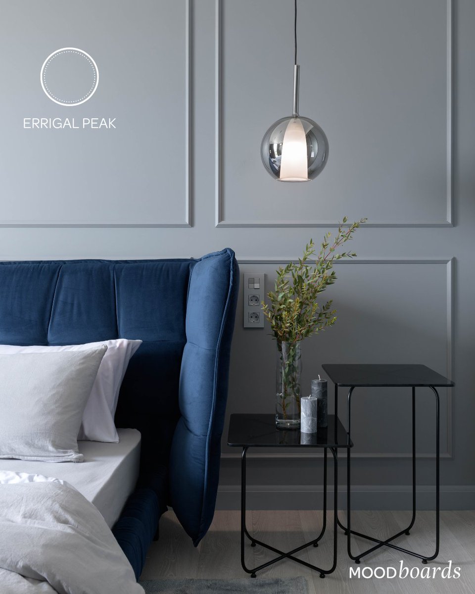 A soft and subdued grey-blue, the shade 'Errigal Peak' from our MoodBoards collection makes the perfect bedroom backdrop.