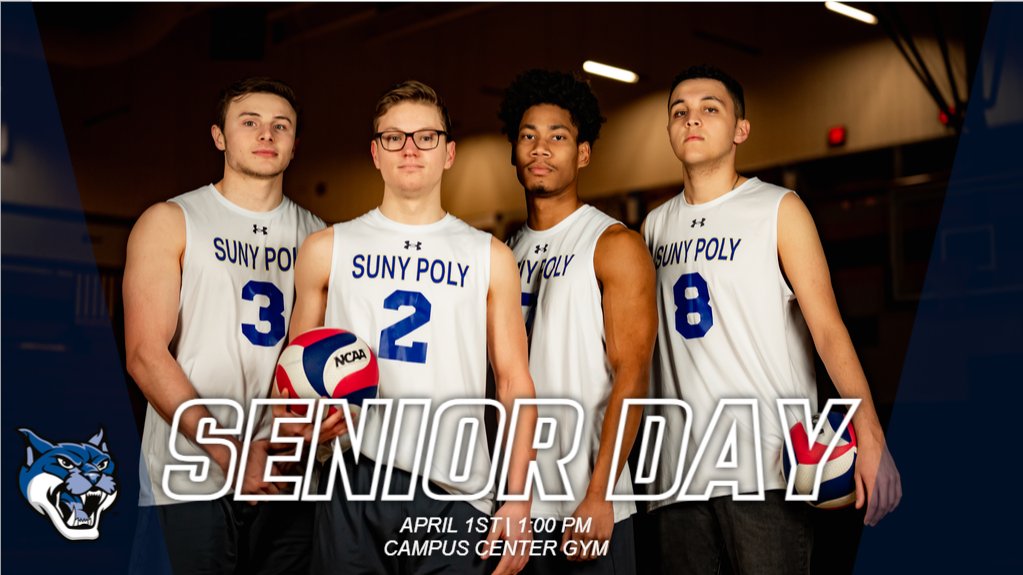 PolyWildcats's tweet photo. 🏐TODAY IS SENIOR DAY!!!!
The Wildcats host Nichols in @NECCathletics play.
Join us before the game to celebrate this year's seniors! 
🕖 - 1:00 PM
📍 - CAMPUS CENTER GYM
📺📊 - Check our schedule for live coverage links! 
#PolyMVB #d3vb https://t.co/JEO9sFKKcW