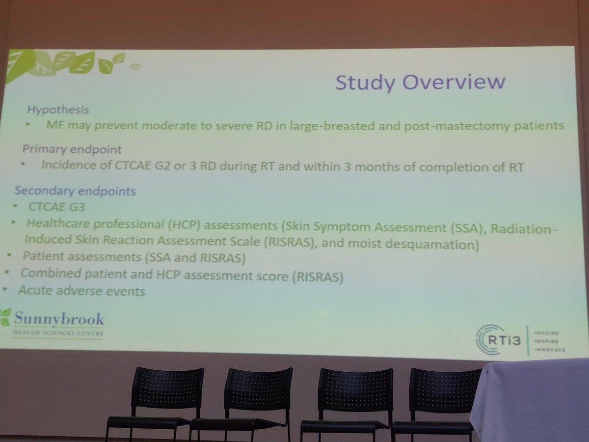 carmen_chan1's tweet image. Francois Gallant @Sunnybrook presenting the results of a Multi-Centre Phase III Trial on the use of Mepitel film for #breastcancer patients

Mepitel significantly reduced grade 2 or 3 radiation dermatitis and also moist desquamation vs. standard arm

#RTi3Conference