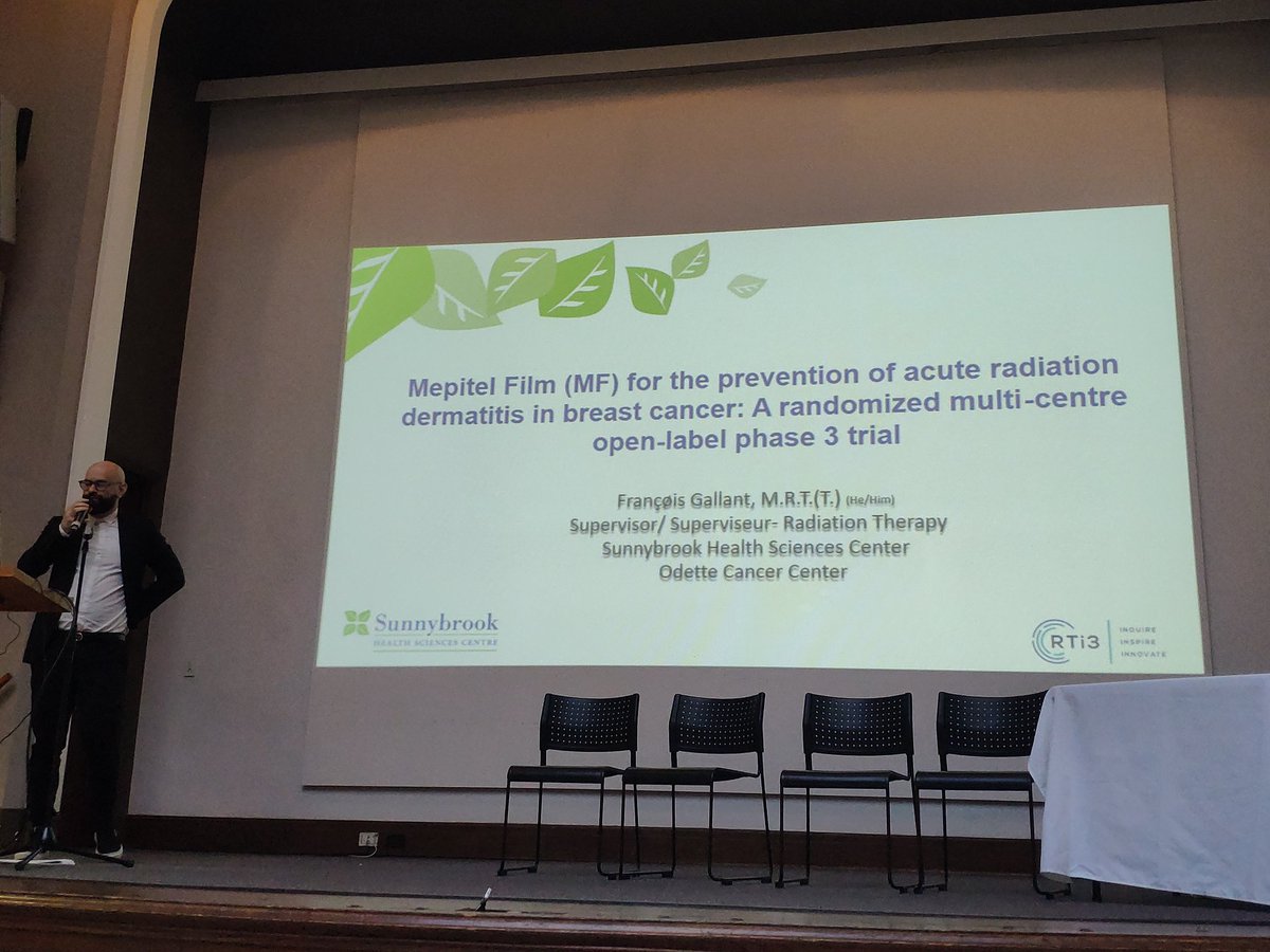 carmen_chan1's tweet image. Francois Gallant @Sunnybrook presenting the results of a Multi-Centre Phase III Trial on the use of Mepitel film for #breastcancer patients

Mepitel significantly reduced grade 2 or 3 radiation dermatitis and also moist desquamation vs. standard arm

#RTi3Conference