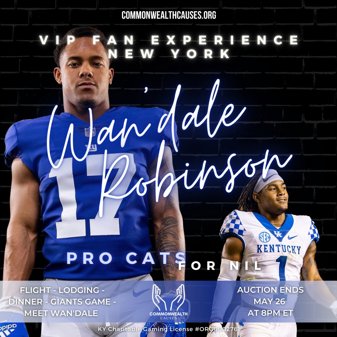 KYCauses's tweet photo. $44,100!! Thank you for stepping up, BBN! The Tyler Herro VIP Fan Experience auction was a huge success💙 Our next Pro Cats For NIL auction...Wan'Dale Robinson 🔵⚪️🏈 Visit https://t.co/YZqfaaizCf to start bidding!

#ProCatsForNIL #auction #BBN #NIL #kycauses #UK #KY https://t.co/WhjEm90ZoT