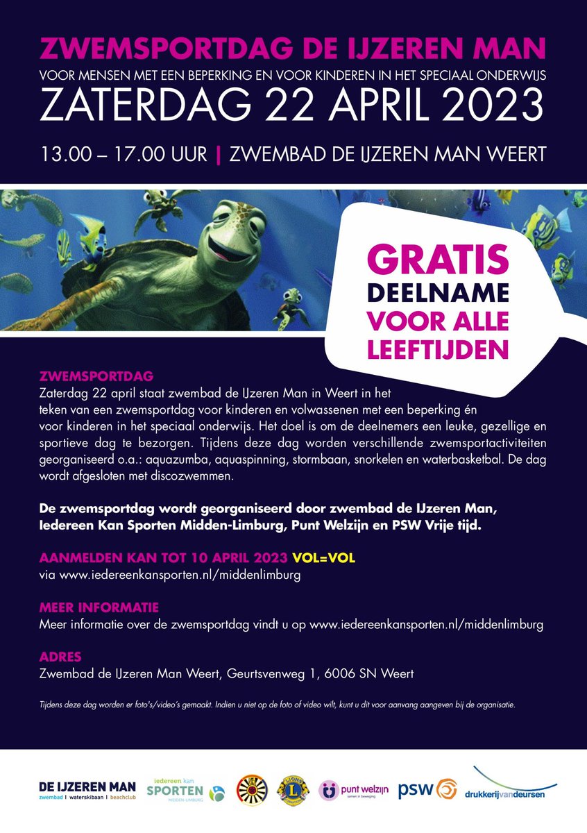 Onze zwemsportdag voor mensen met een beperking komt er weer aan! #Weert #zwemsportdag #komjijook?